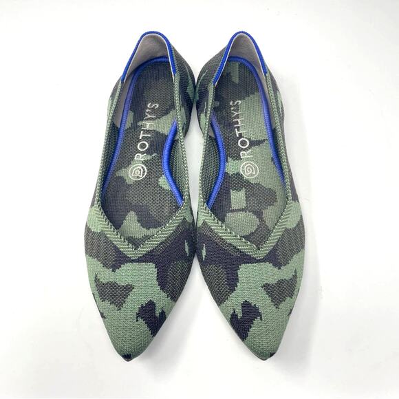 Rothy’s Camouflage Pointed Flats Olive Army Green Orange Knit Shoes 9.5 - Picture 1 of 8